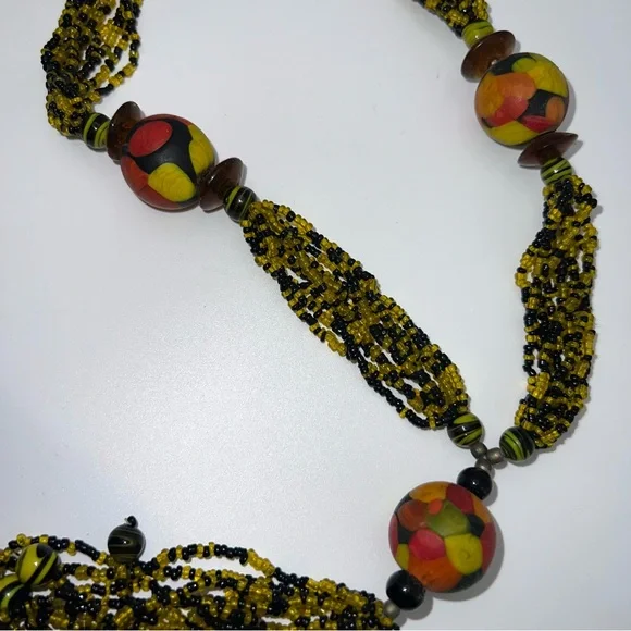 Vintage 1960s Multicolor and Multistrand Glass Beaded Necklace